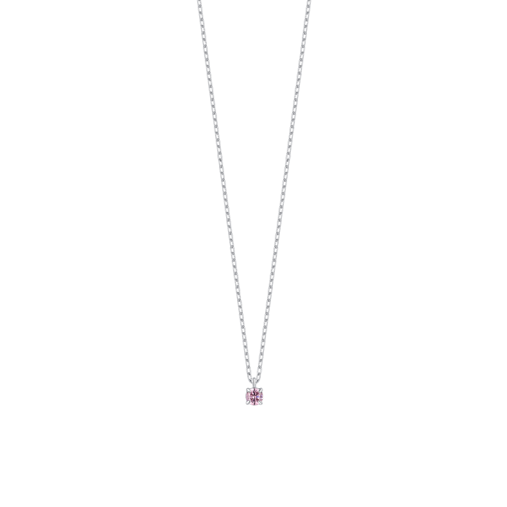 Luca Barra Girl's Steel Necklace with Pink Zircon Crystal