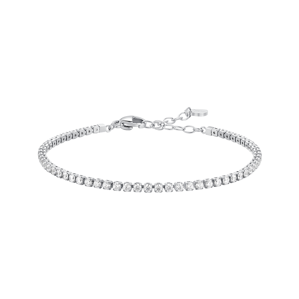 Luca Barra Girl's Steel Tennis Bracelet with White Zirconia Crystals