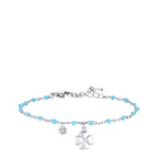 Luca Barra silver steel anklet with turquoise stones, crystal charm, and four-leaf clover — Order Online Today