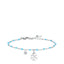 Luca Barra silver steel anklet with turquoise stones, crystal charm, and four-leaf clover — Order Online Today