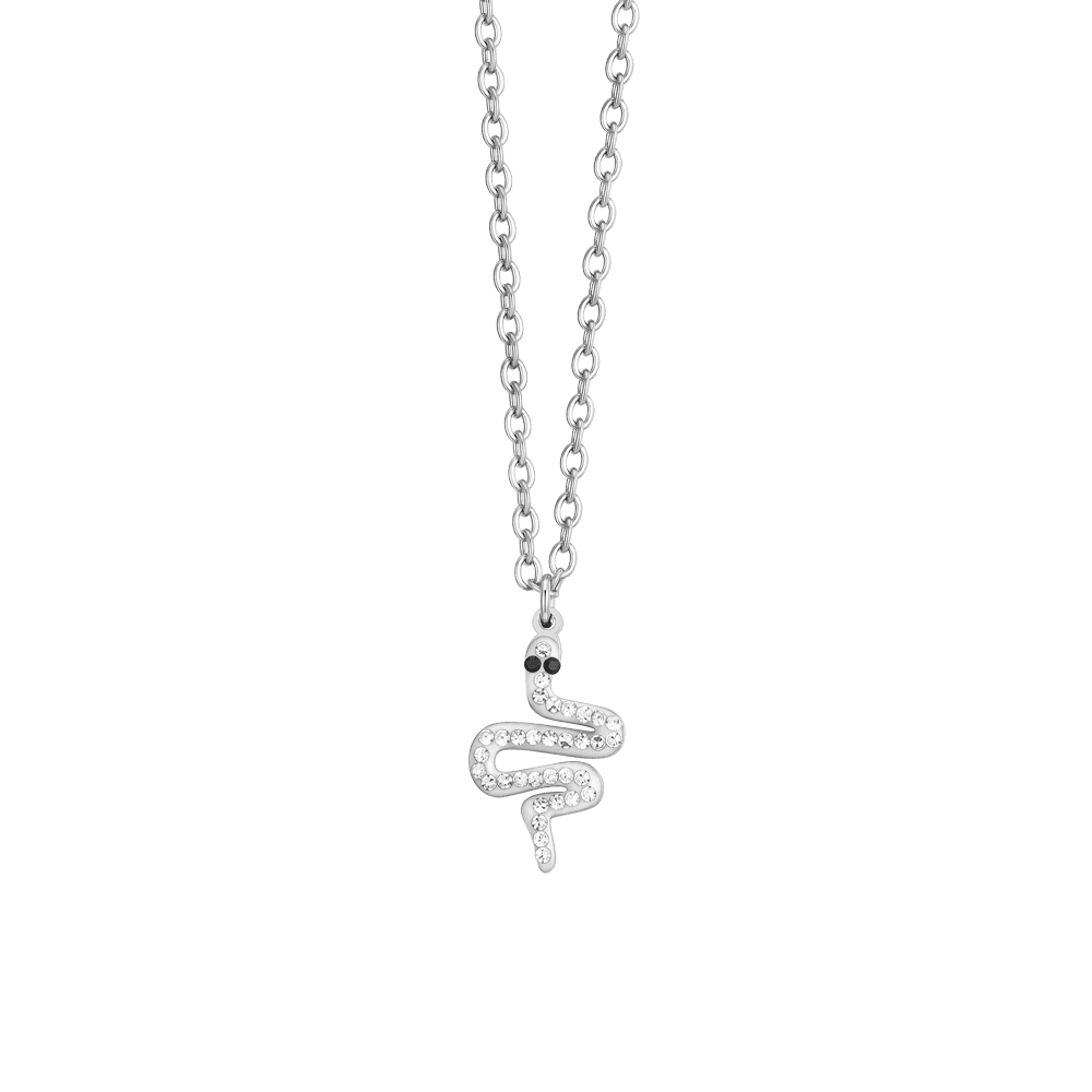 Luca Barra stainless steel snake pendant necklace with crystals Available for Online Purchase