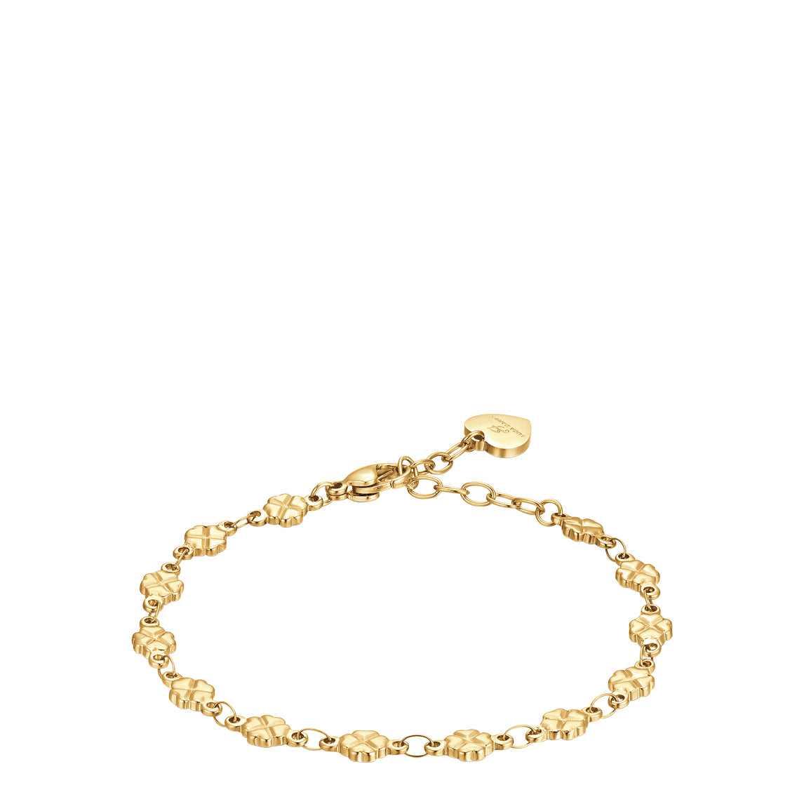 Luca Barra women’s IP gold steel bracelet with four-leaf clover motifs, elegant symbolic jewelry design, Now Online.
