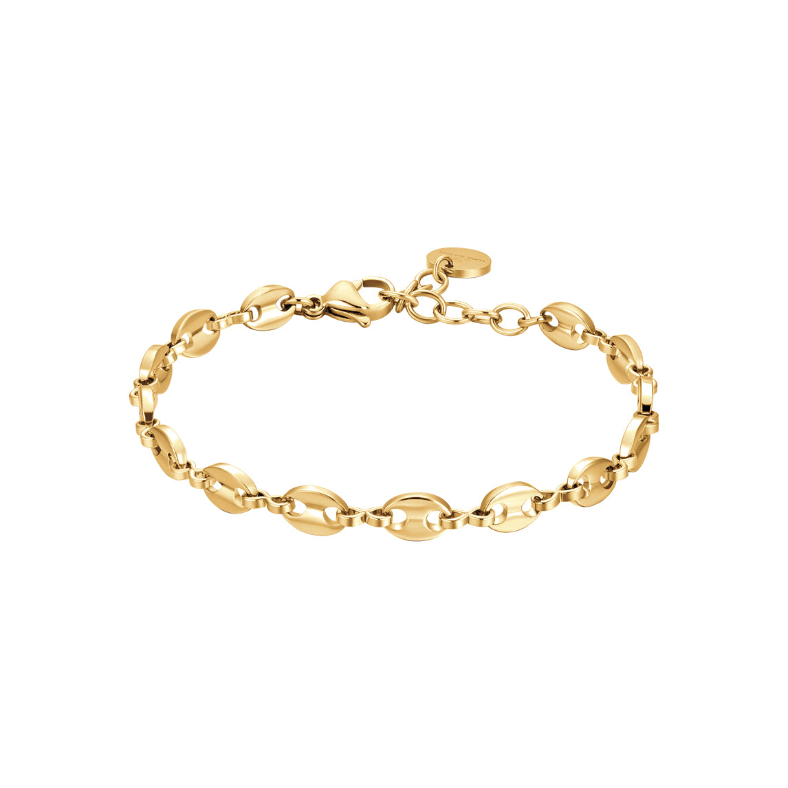 Luca Barra women’s IP gold steel bracelet with polished oval links, elegant stainless steel jewelry