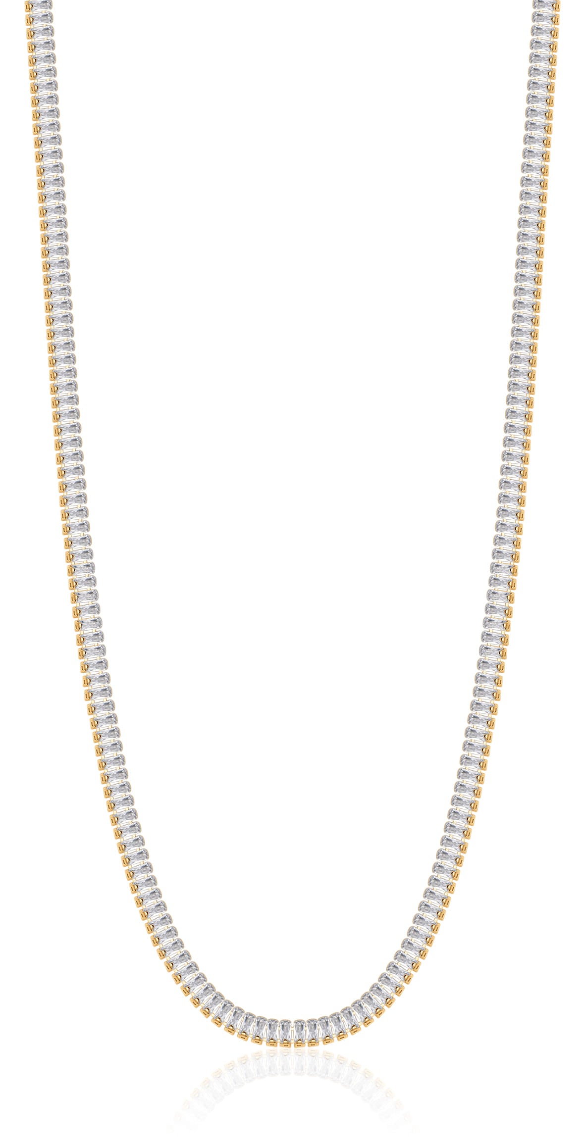 Luca Barra women’s IP gold steel tennis necklace with white baguette crystals – Shop Now Online