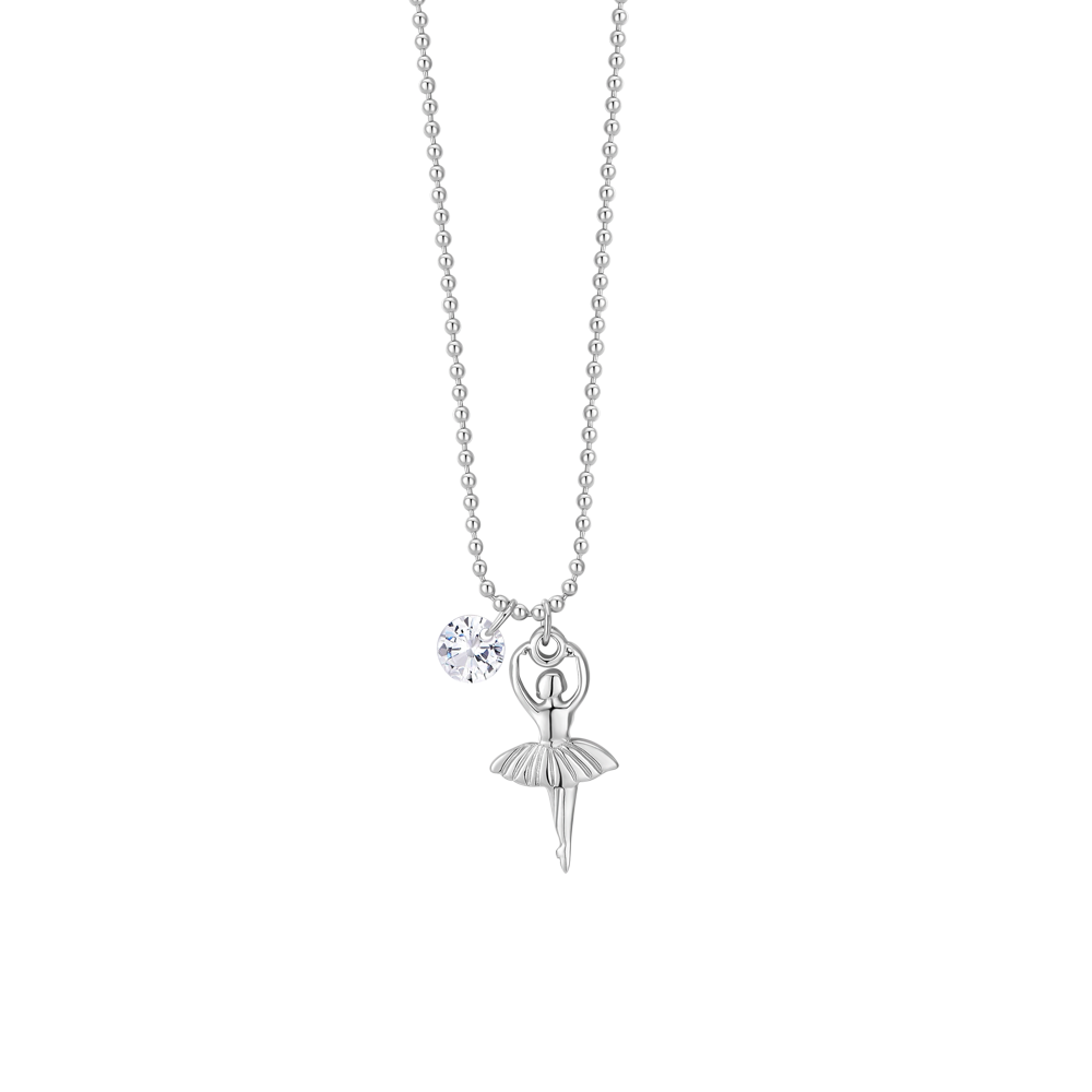 Luca Barra Women's Steel Necklace with Ballerina & White Crystal