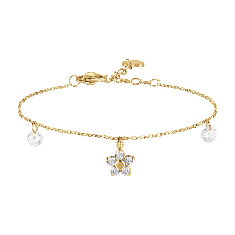 Luca Barra women’s gold-colored steel bracelet with flower pendant and white zircon petals, elegant jewelry design Find Online Today.