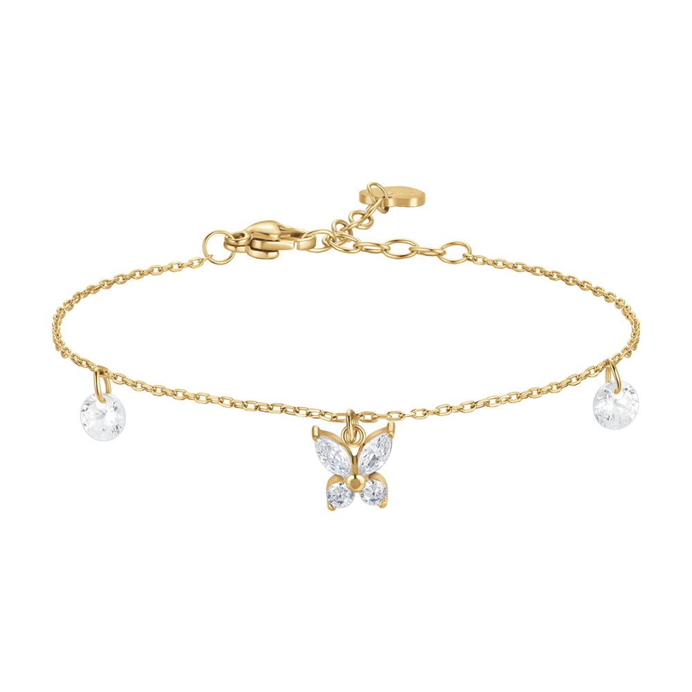 Luca Barra Women's Gold Colored Steel Bracelet with White Butterfly Zircon Pendant