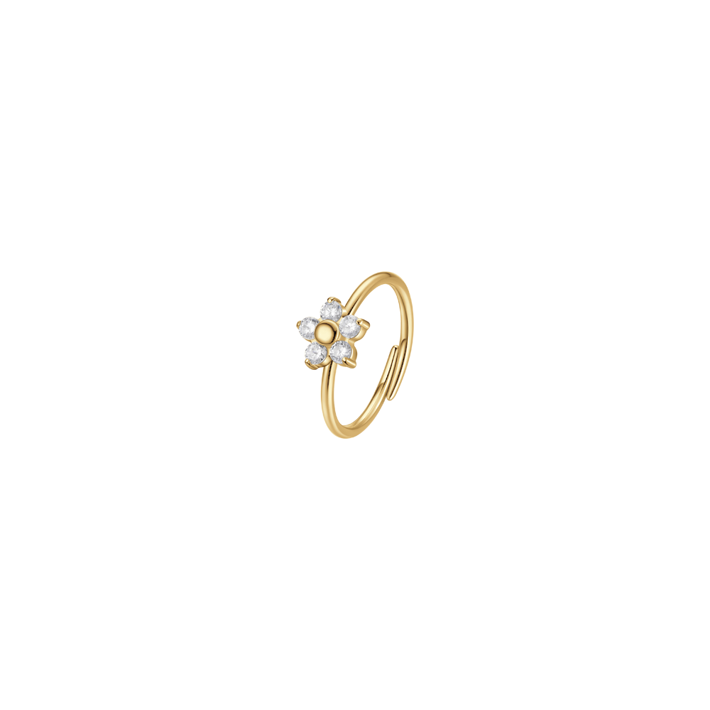 Luca Barra women’s gold-colored steel flower ring with white zirconia stones, Available for Online Purchase