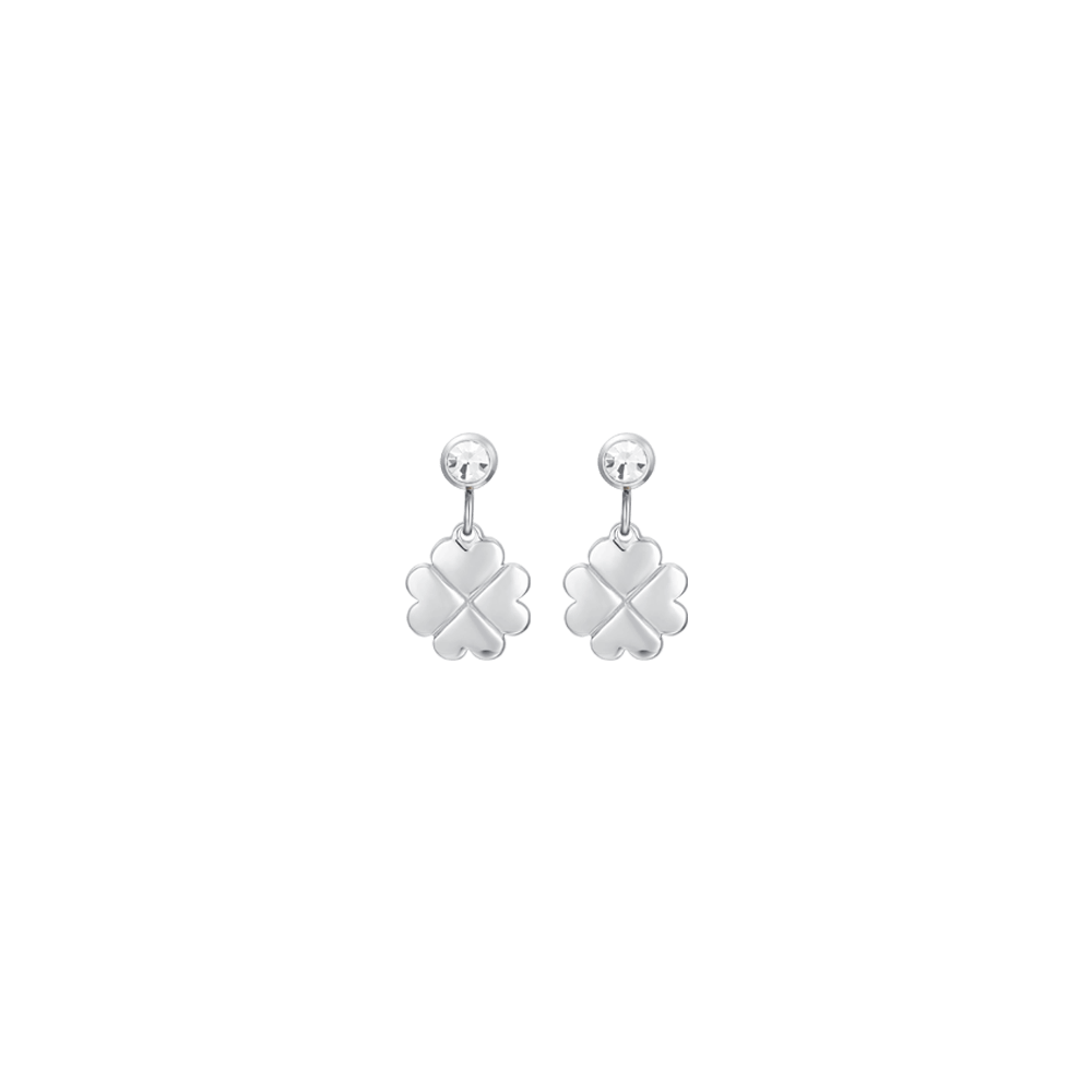 Luca Barra Women's Leaf Clover & Zircon Steel Earrings
