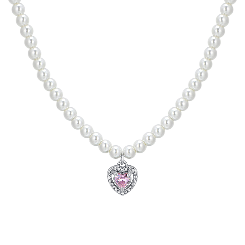 Luca Barra women's pearl necklace with pink heart zircon — Available Online Today