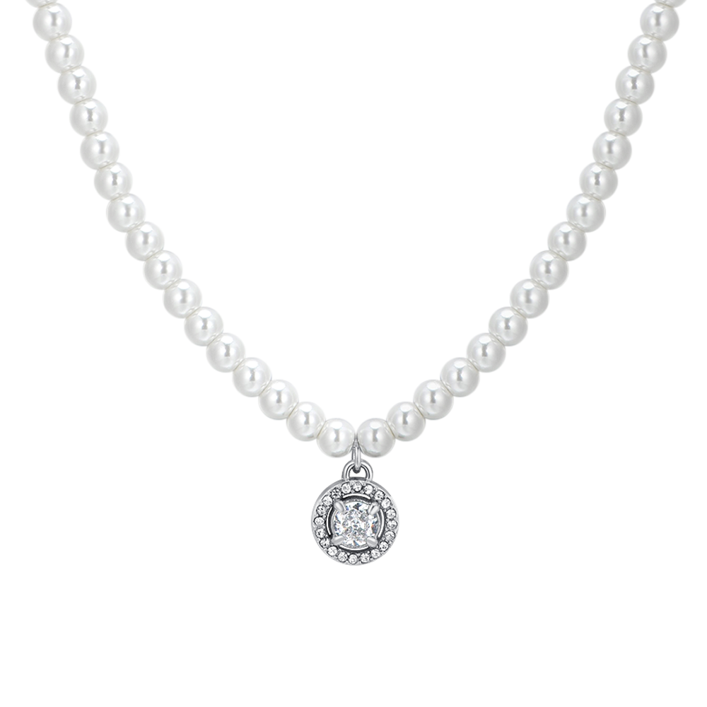 Luca Barra women's pearl necklace with white zircon pendant – Shop Now Online