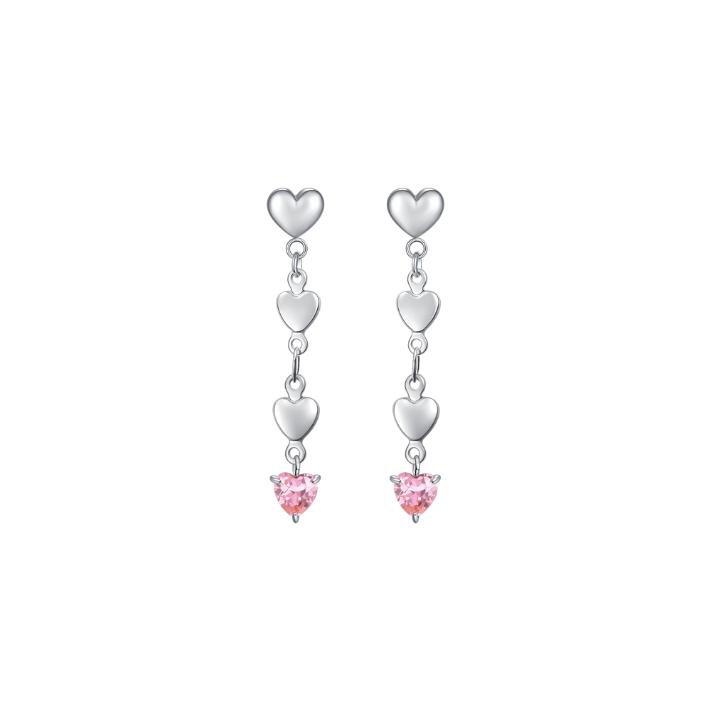 Luca Barra Women's Pink Heart-Shaped Steel Earrings