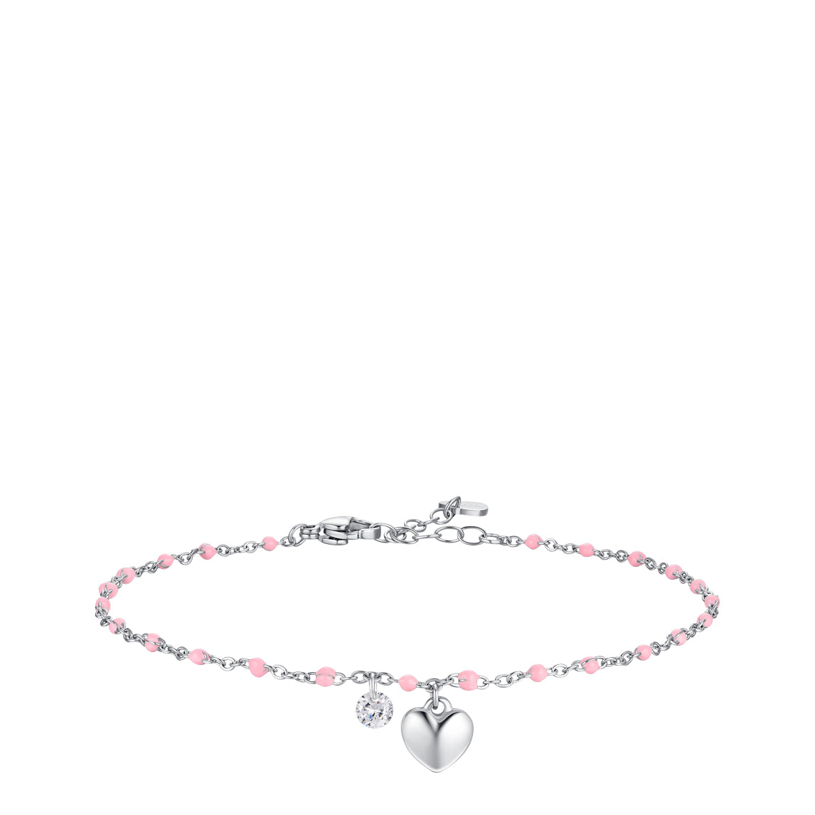 Luca Barra women’s steel anklet with heart charm and pink enamel beads — Available for Online Purchase