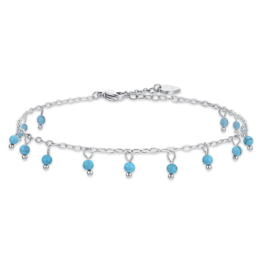 Luca Barra women’s steel anklet with turquoise stones — available Now Online