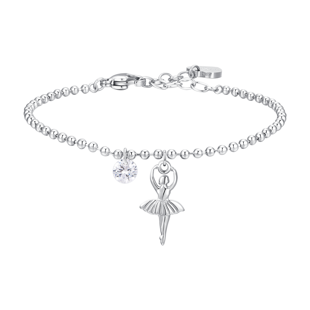 Luca Barra Women's Steel Bracelet with Ballerina Charm & White Zircon