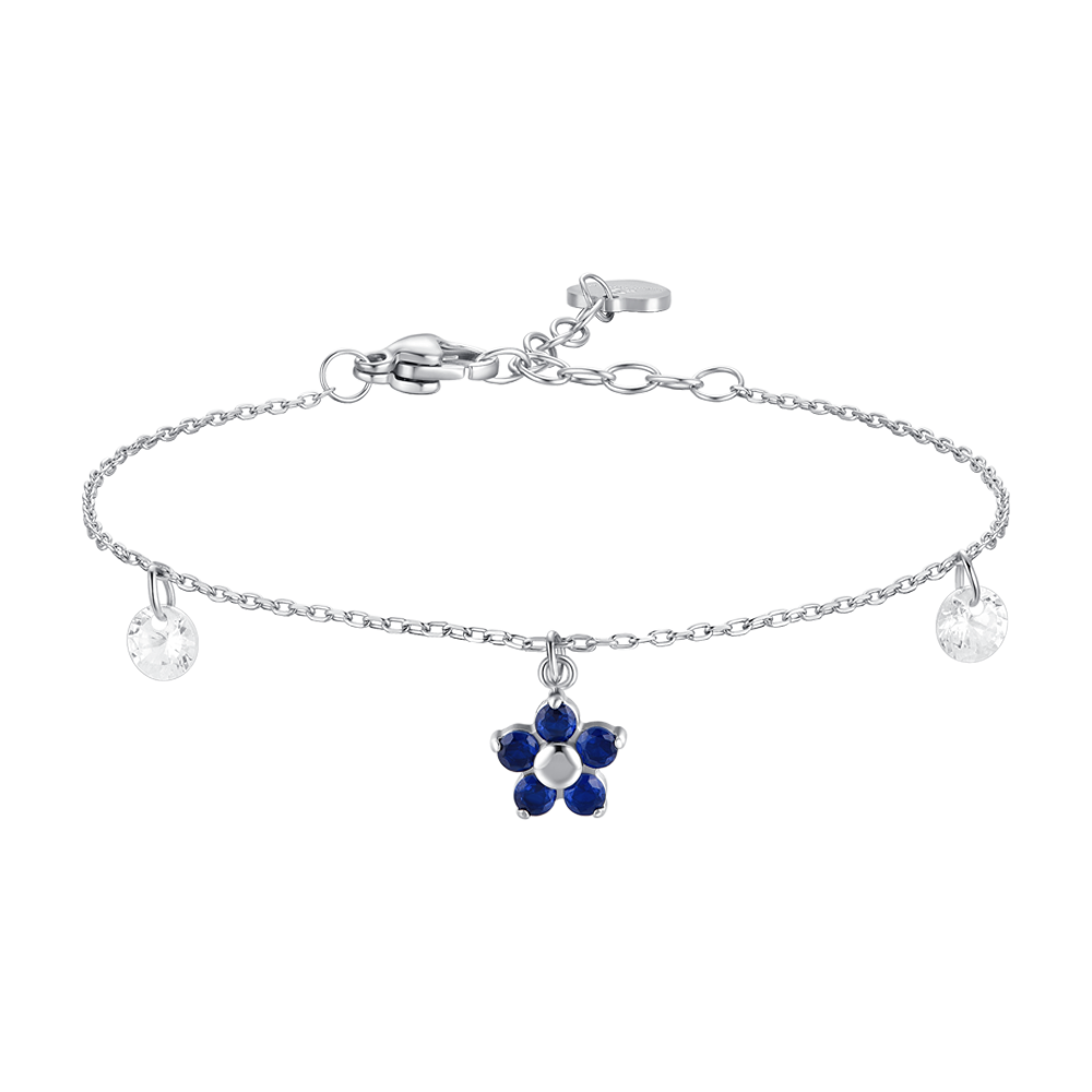 Luca Barra women’s steel bracelet with blue flower pendant and zircon petals, Available Online Today