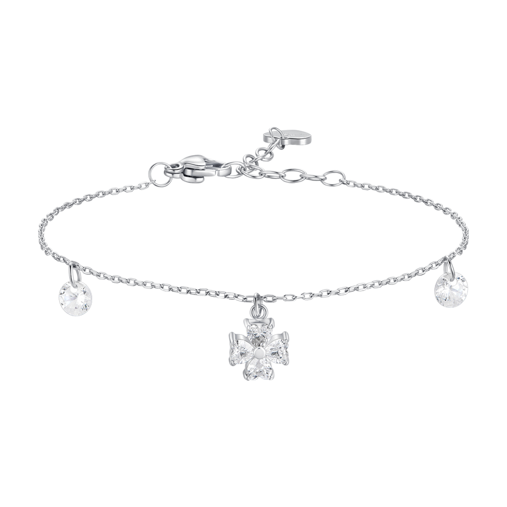 Luca Barra women’s steel bracelet with crystal four-leaf clover pendant and white zircon petals – Available for Online Purchase