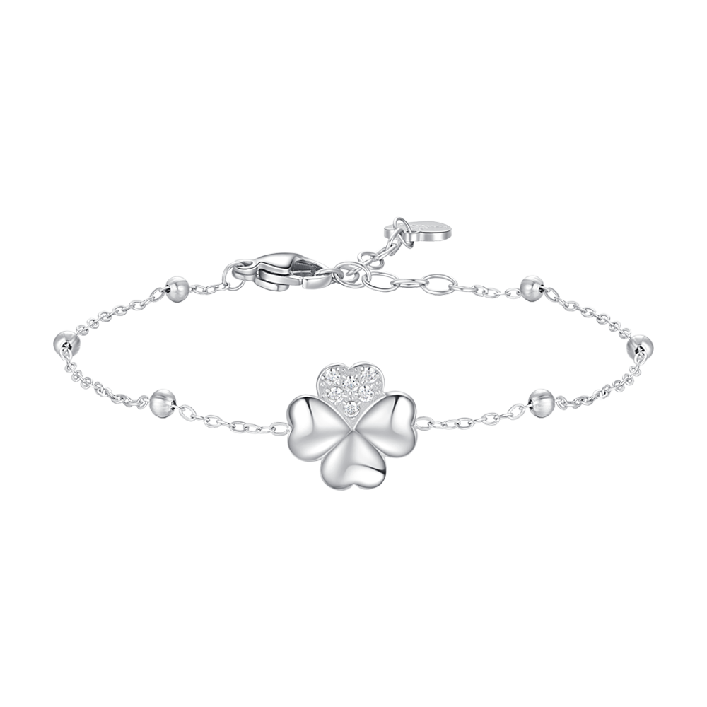 Luca Barra women’s steel bracelet with four-leaf clover and white zircon accents – Shop the Latest Online