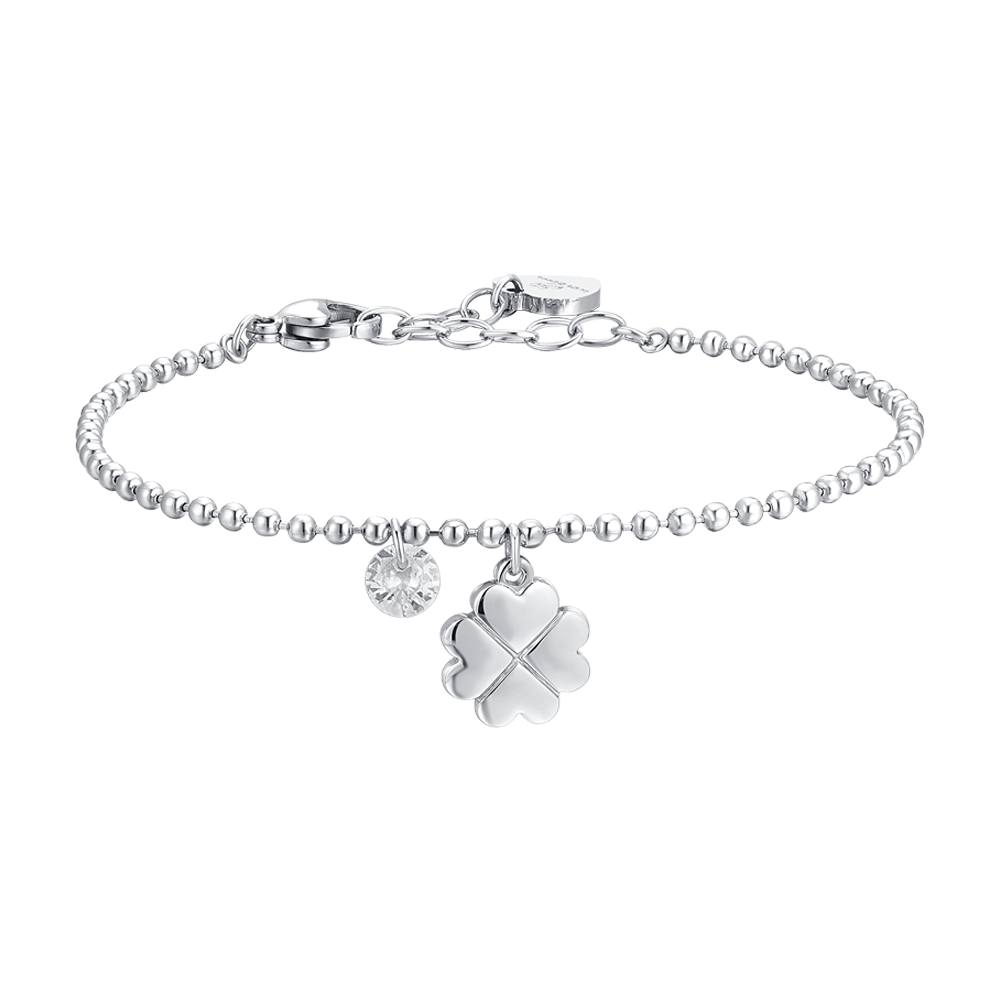 Luca Barra Women's Steel Bracelet with Four-Leaf Clover & Zircon