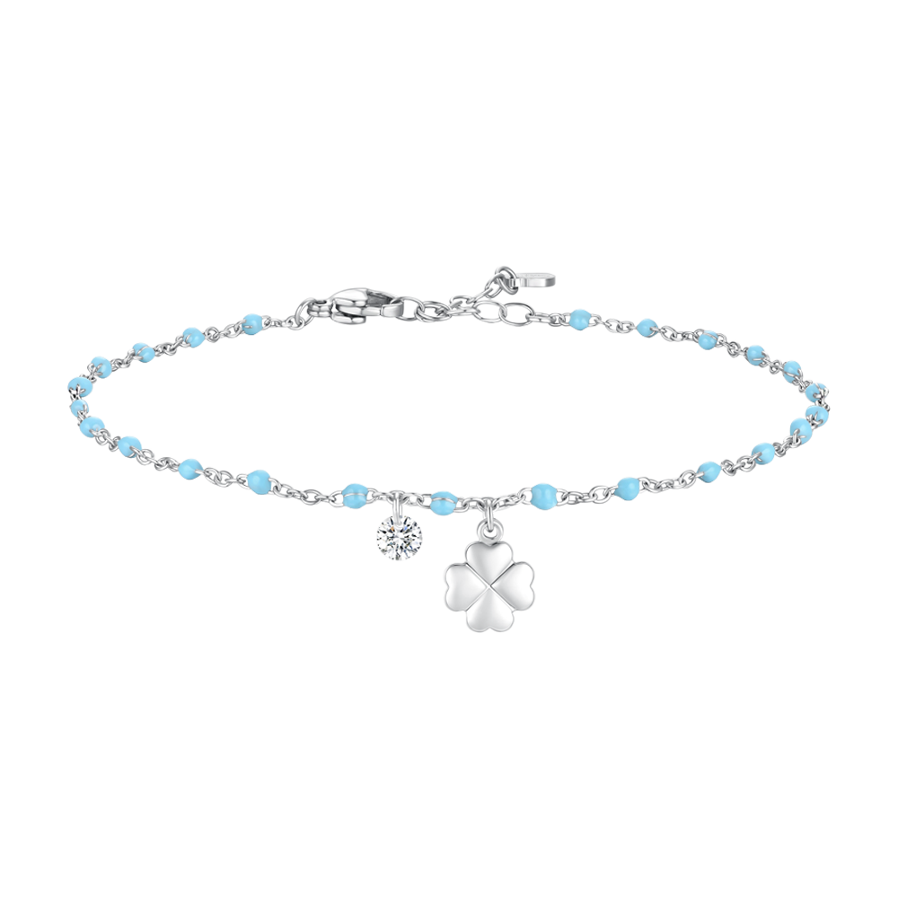 Luca Barra Women's Steel Bracelet with Four-Leaf Clover, Crystal & Light Blue Stones Luca Barra Women's Steel Bracelet with Four-Leaf Clover, Crystal & Light Blue Stones