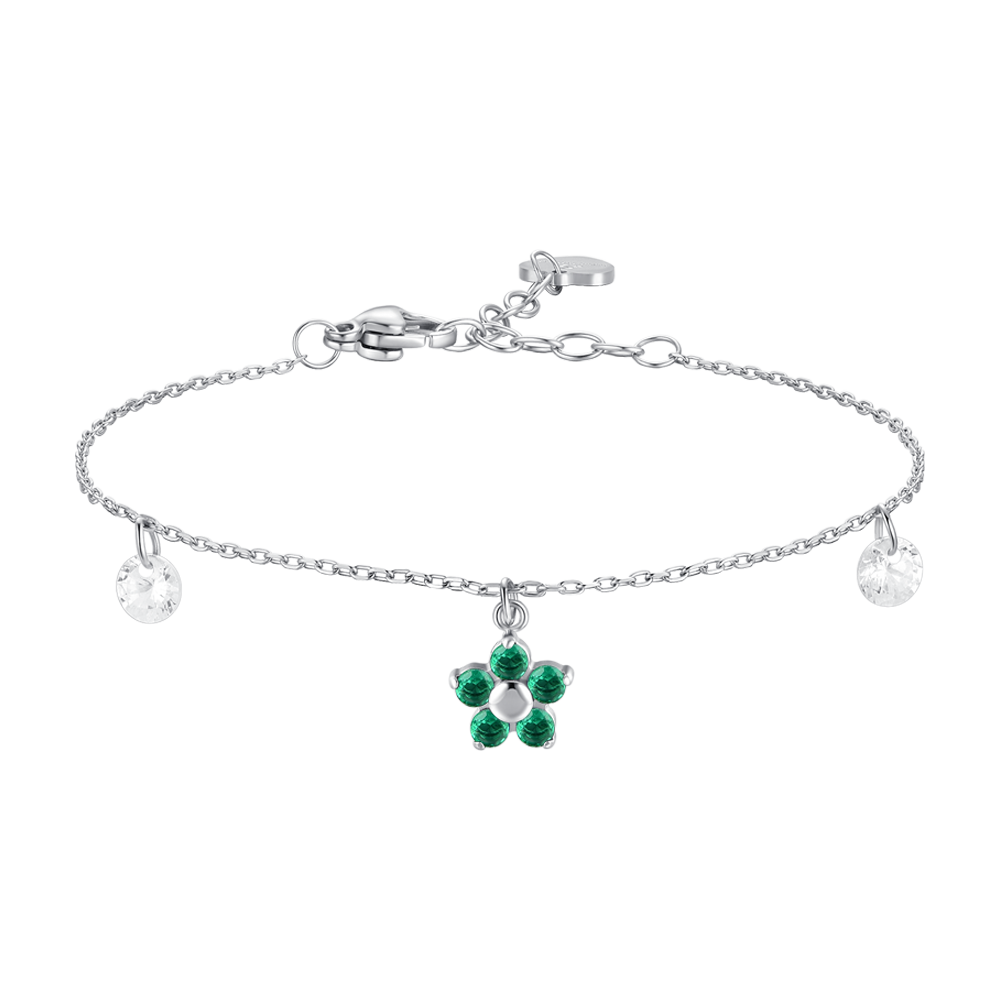 Luca Barra Women's Steel Bracelet with Green Flower Pendant & Zircon Petals