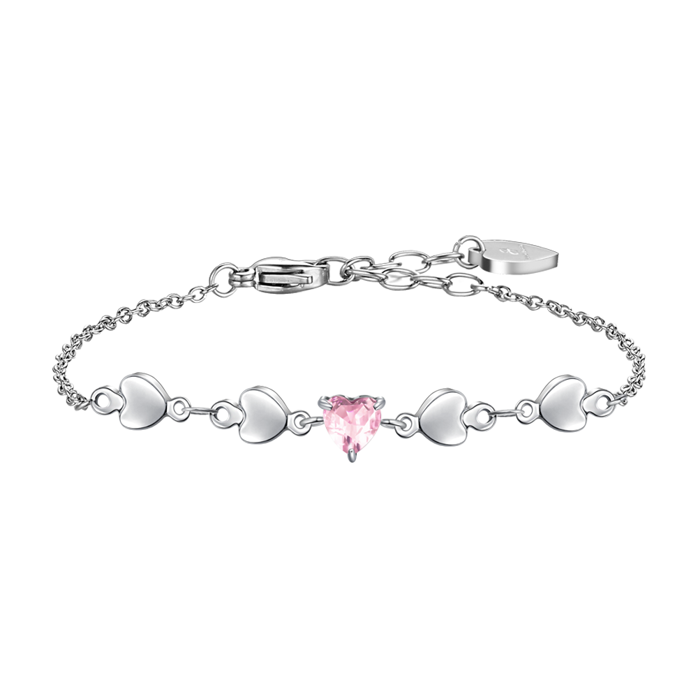 Luca Barra women’s steel bracelet with heart links and pink zircon stone, Available for Online Purchase