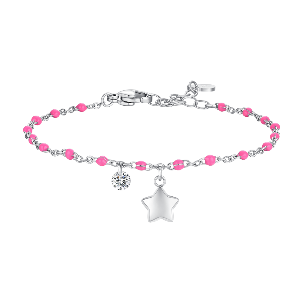 Luca Barra Women's Steel Bracelet with Star, Crystal & Pink Enamel Stones