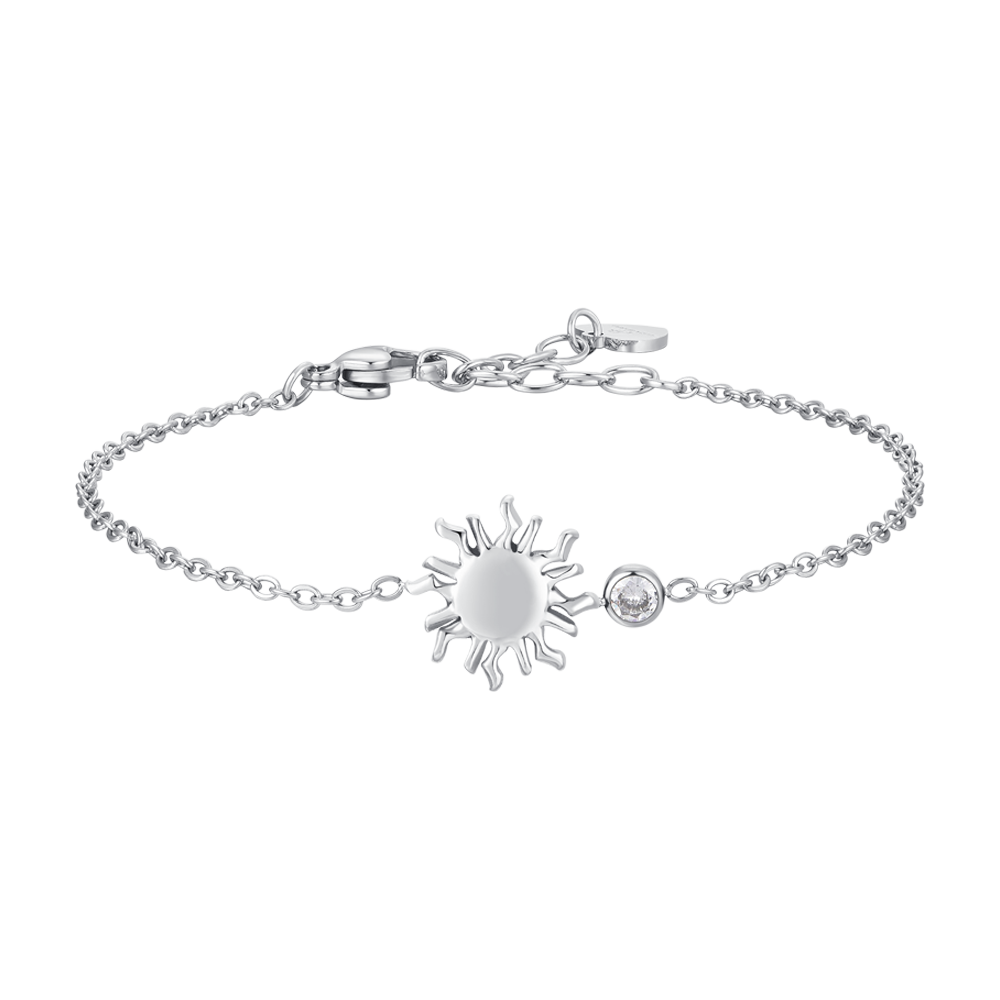 Luca Barra women’s steel bracelet with sun charm and white crystal detail, Available for Online Purchase
