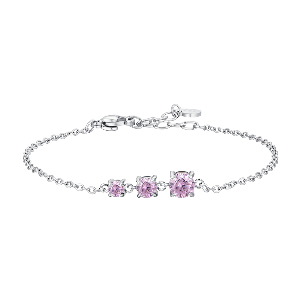 Luca Barra Women's Steel Bracelet with Pink Zircon Crystals