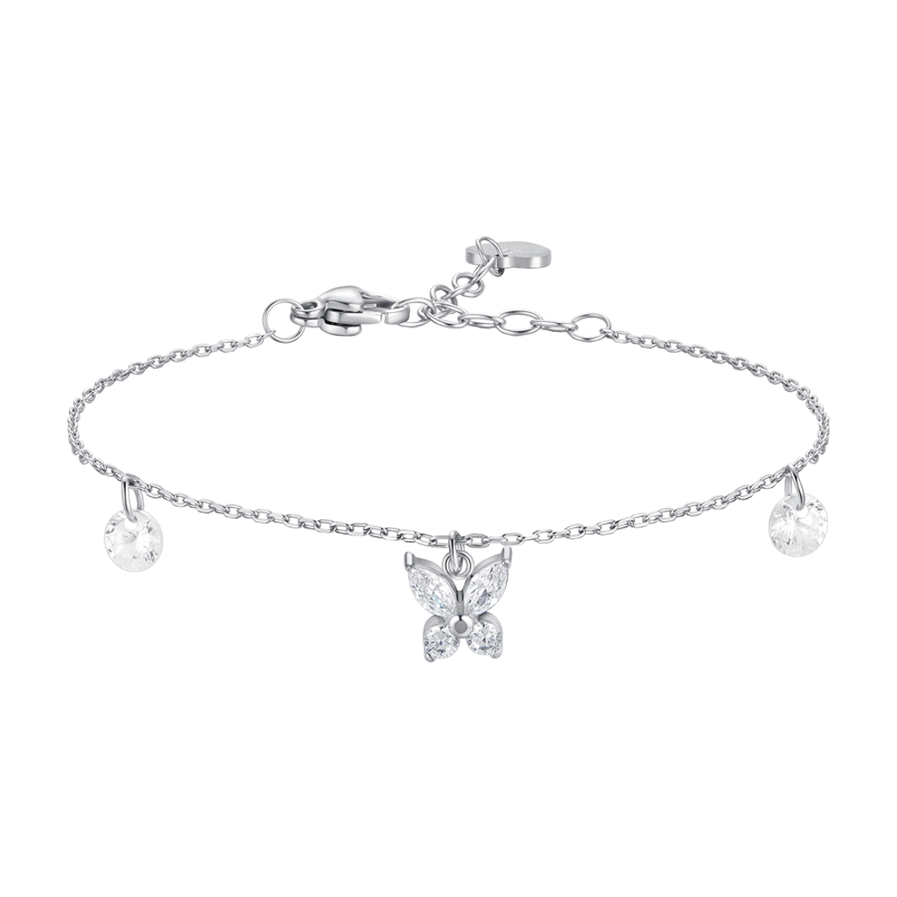 Luca Barra Women's Steel Bracelet with White Butterfly Zircon Pendant
