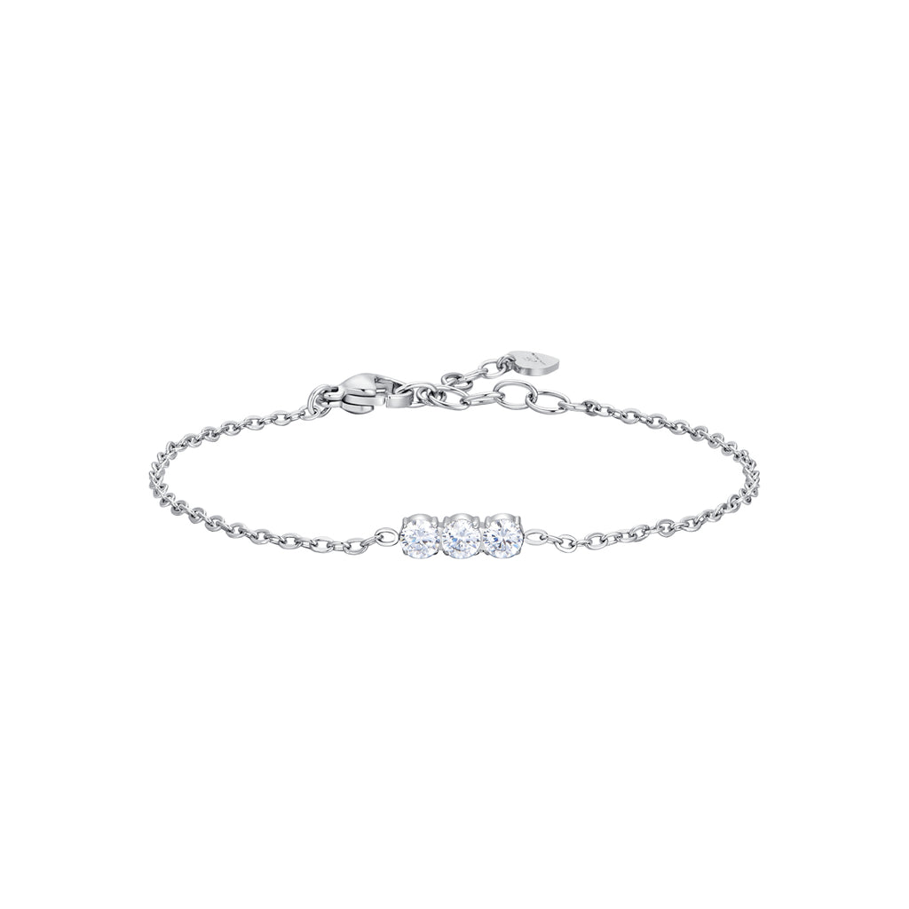 Luca Barra women’s steel bracelet with white crystals, minimalist chain design, Shop Now Online