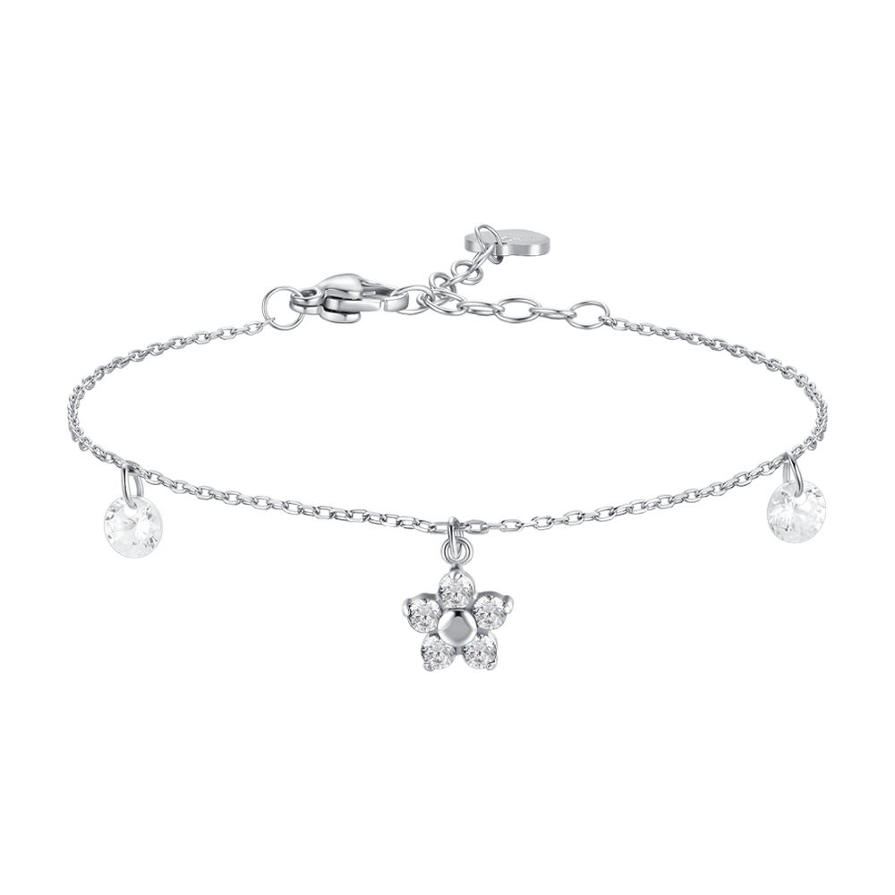 Luca Barra Women's Steel Bracelet with White Flower Pendant & Zircon Petals