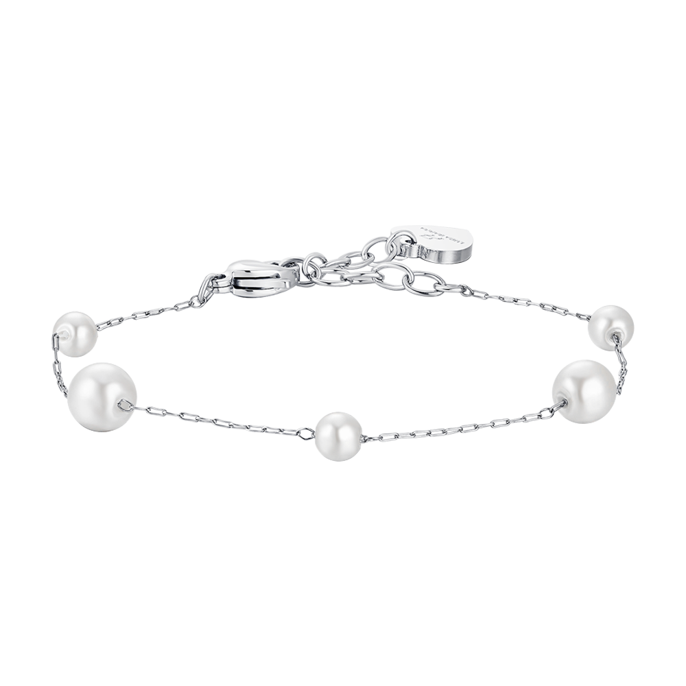 Luca Barra Women’s Steel Bracelet with White Synthetic Pearls
