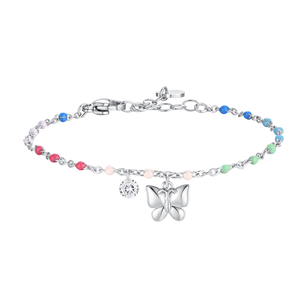 Luca Barra Women's Steel Bracelet with Butterfly, Crystal & Multicolored Enamel Stones