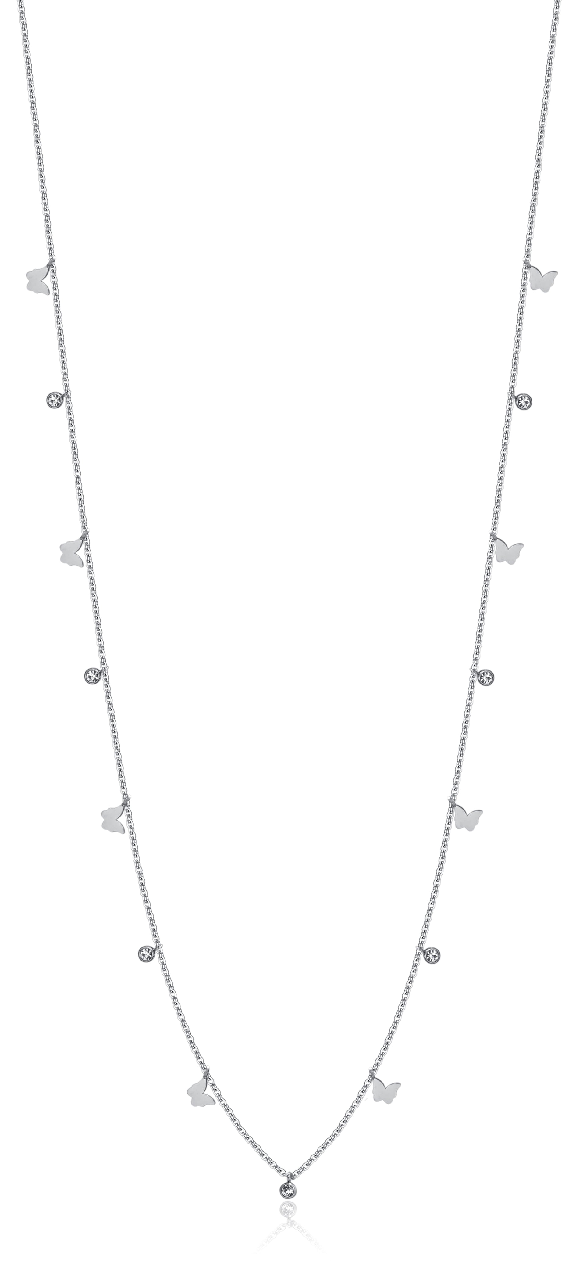 Luca Barra women's steel butterfly necklace with white crystals, Now Online