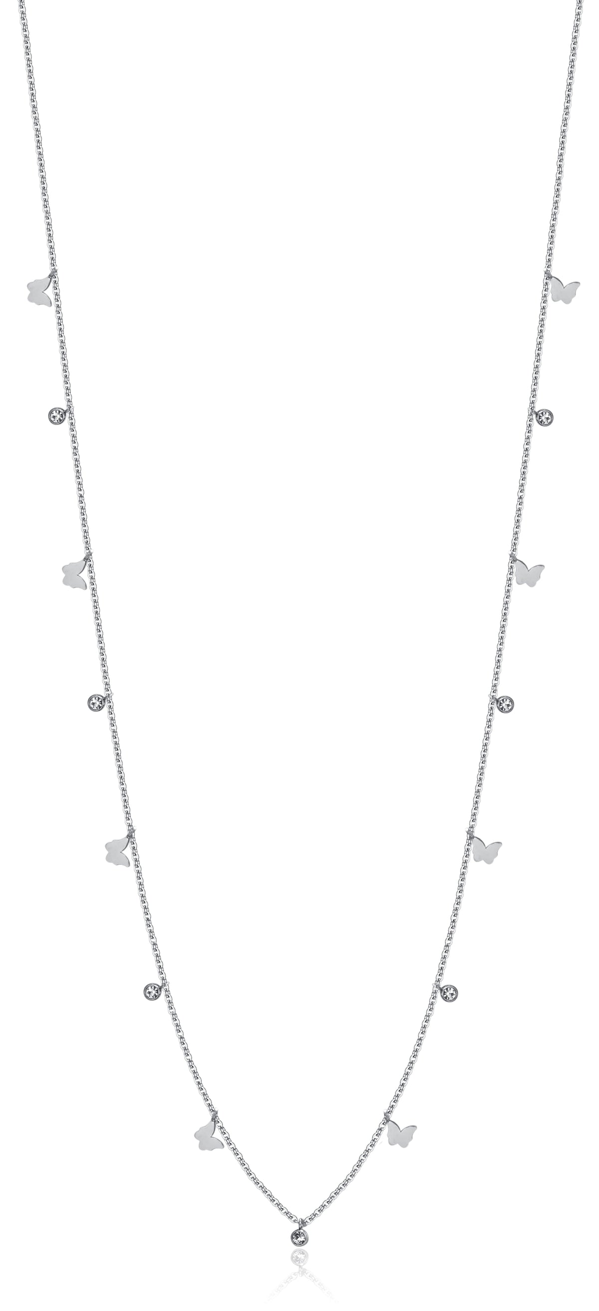 Luca Barra women's steel butterfly necklace with white crystals, Now Online