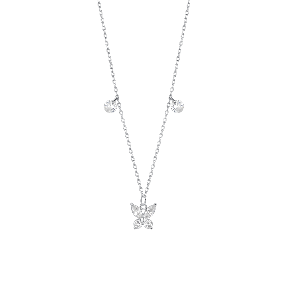 Luca Barra Women's Steel Butterfly Necklace with White Zircon