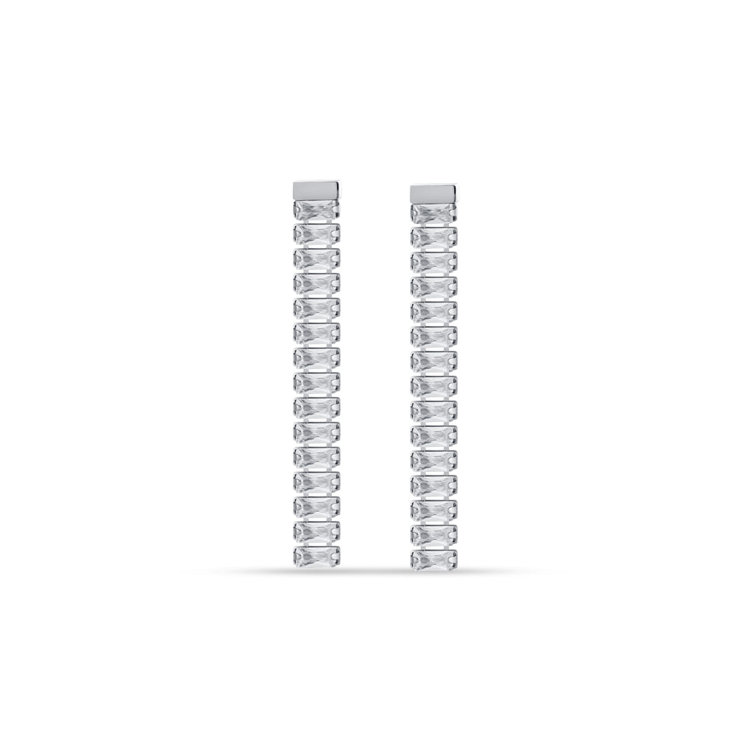 Luca Barra Women's Steel Earrings with White Baguette Zirconia