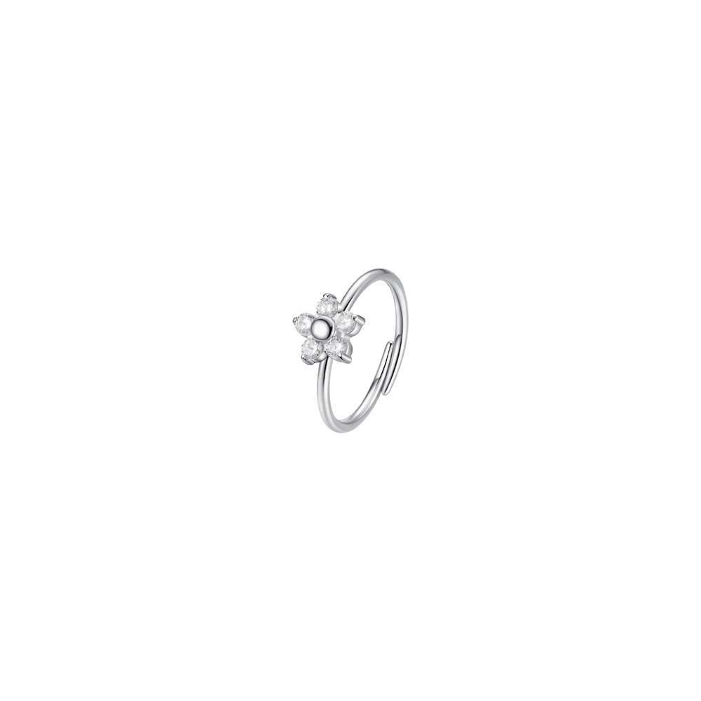 Luca Barra women’s steel flower ring with white zirconia stones, Shop the Latest Online