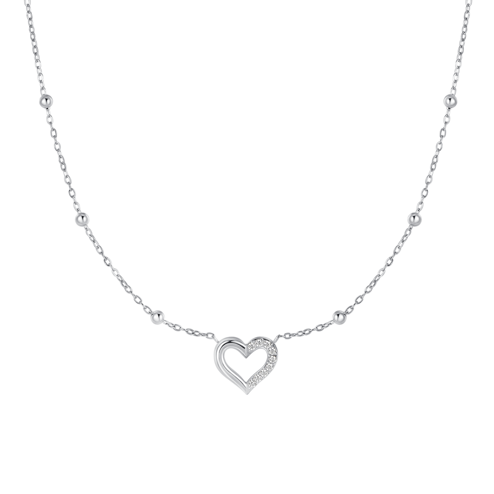 Luca Barra Women's Steel Necklace with Heart & White Zircon