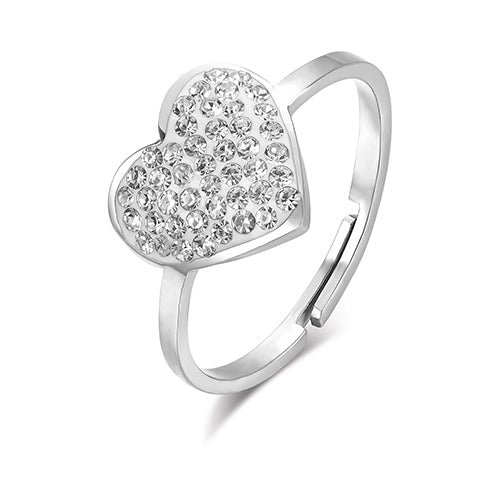 Luca Barra women’s steel heart ring with white crystals, polished finish, elegant design — Shop Now Online