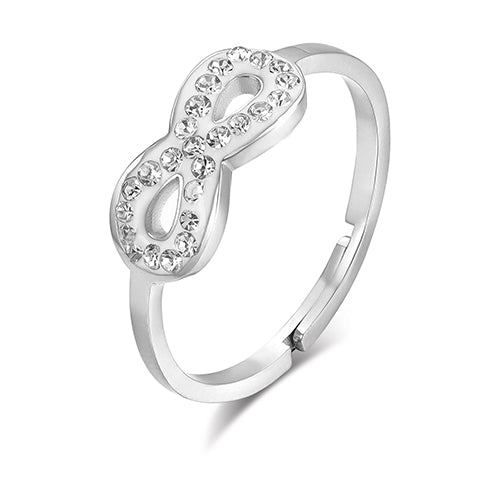 Luca Barra women’s steel infinity ring with white crystals, modern symbolic design, shop the latest online Main image