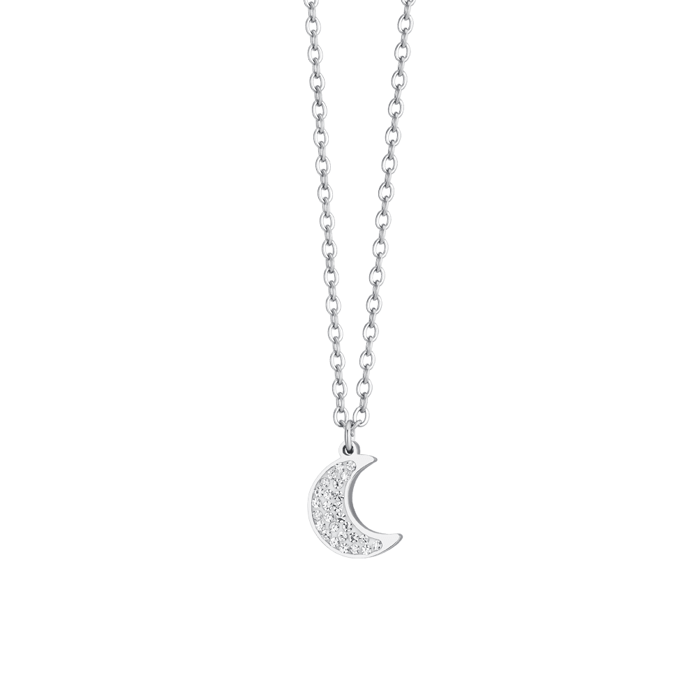 Luca Barra women's steel moon and crystals necklace displayed in a sleek design — Now Online.