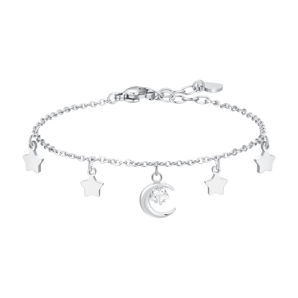Luca Barra Women's Steel Moon & Stars Bracelet with White Zircon