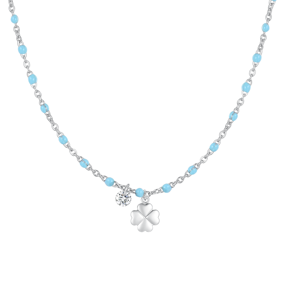 Luca Barra women’s steel necklace with four-leaf clover, crystal and turquoise enamel stones – Find Online Today
