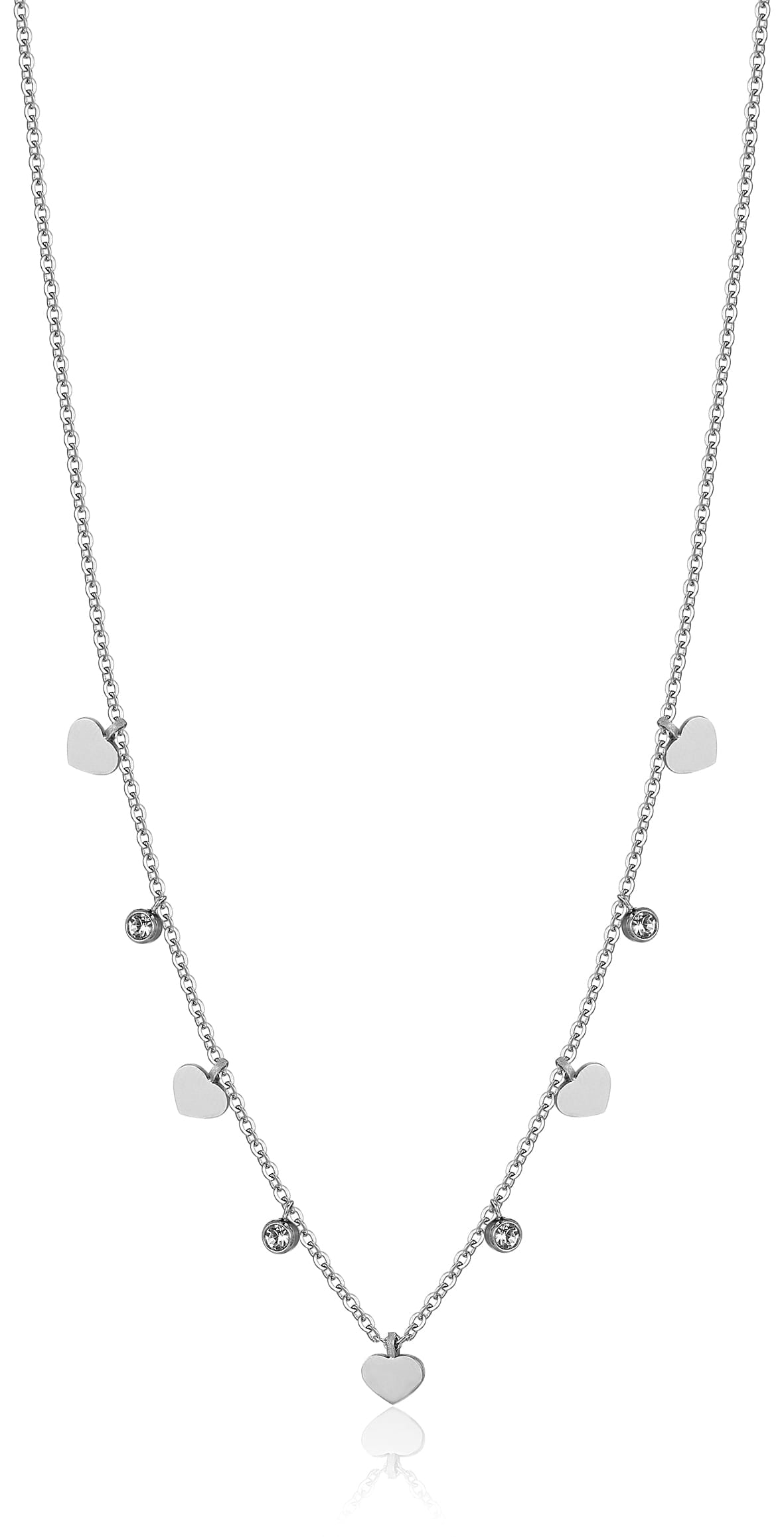 Luca Barra women’s steel necklace with heart motifs and crystals, polished silver design, Now Available Online