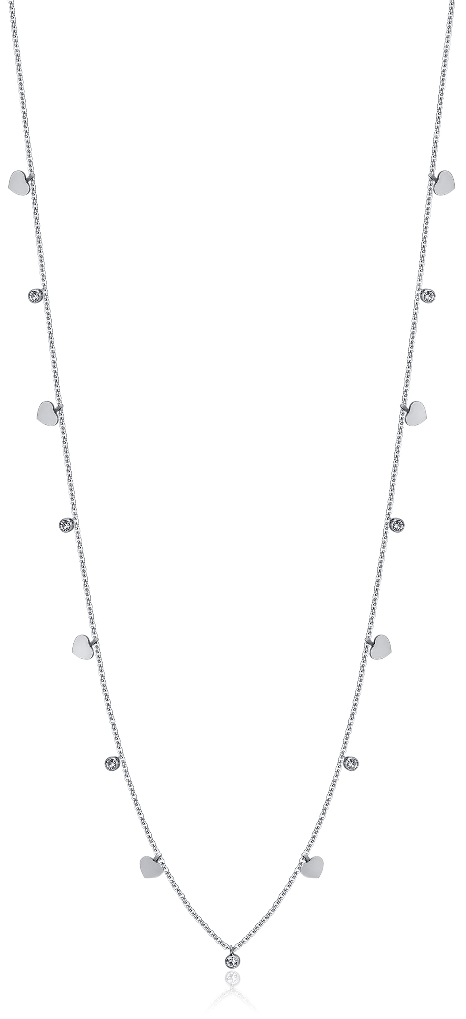 Luca Barra Women's Steel Necklace with Hearts & White Crystals