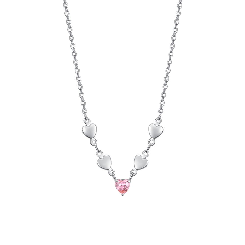 Luca Barra Women's Steel Necklace with Pink & Silver Hearts