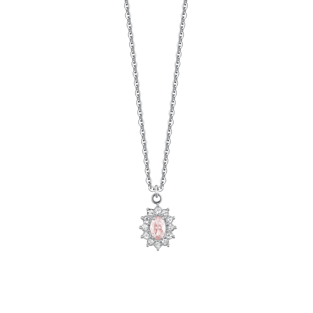 Luca Barra Women's Steel Necklace with Pink Crystals & Zircon
