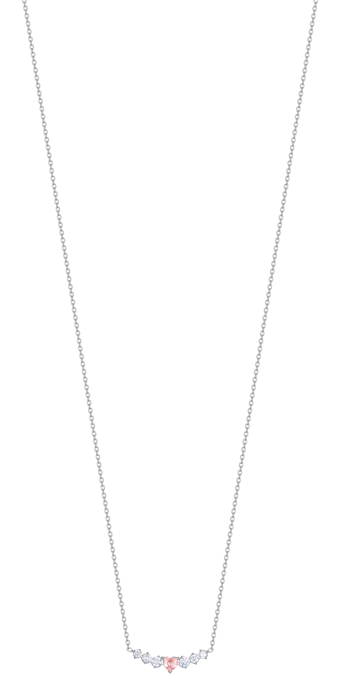 Luca Barra Women's Steel Necklace with Pink Heart & White Crystals